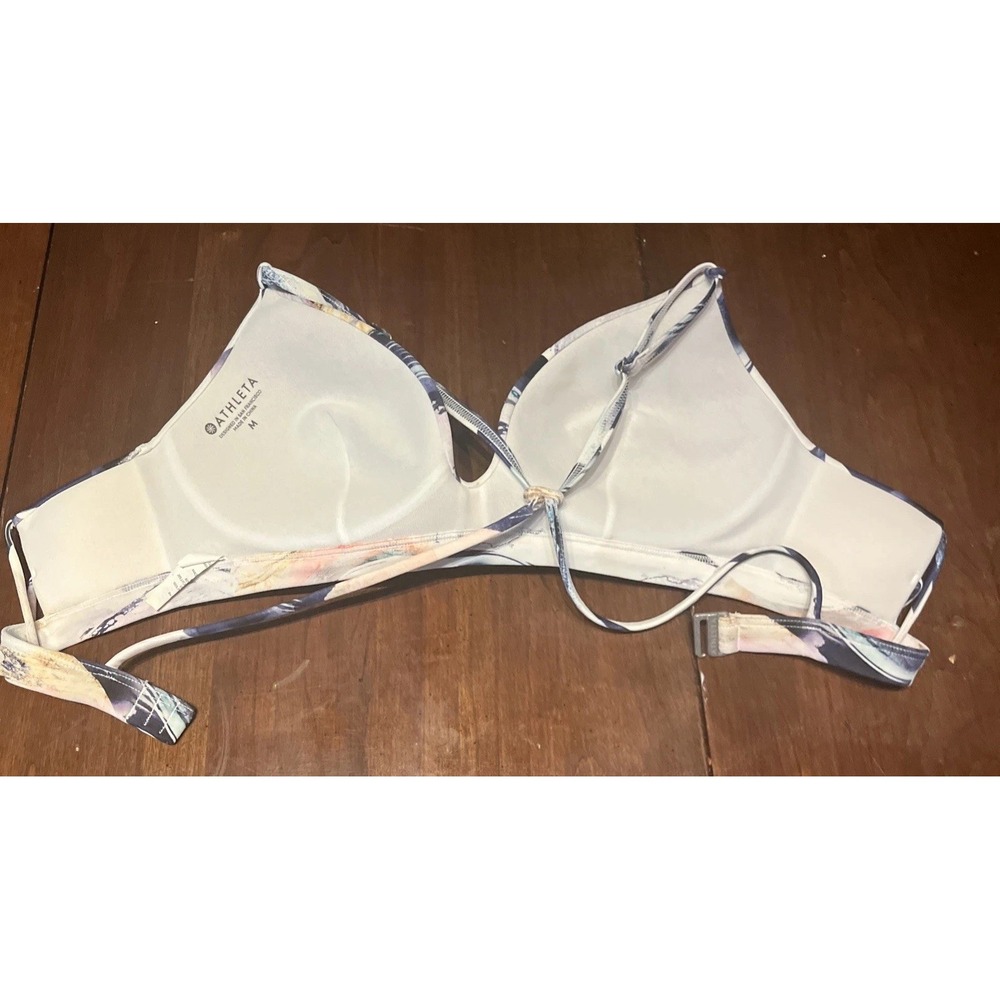 Athleta Abstract Graphic Print Bikini Padded Top Size Medium Blue & Pink - Picture 3 of 6